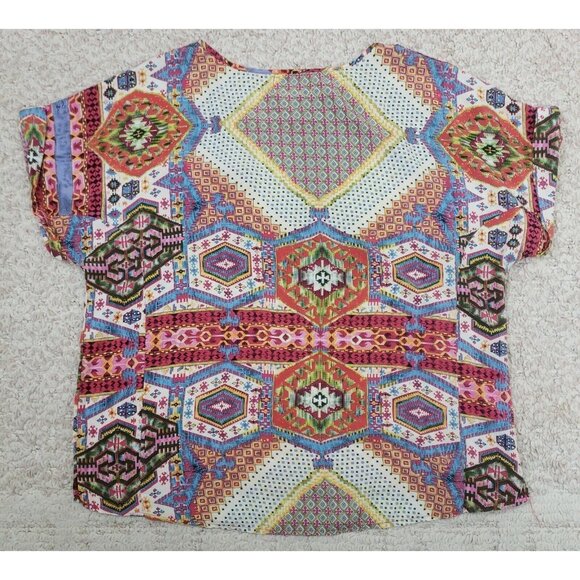 Papillon Boho Top Womens Large Aztec Ethnic Scarf Print Short Sleeve Raindrop - Picture 7 of 9